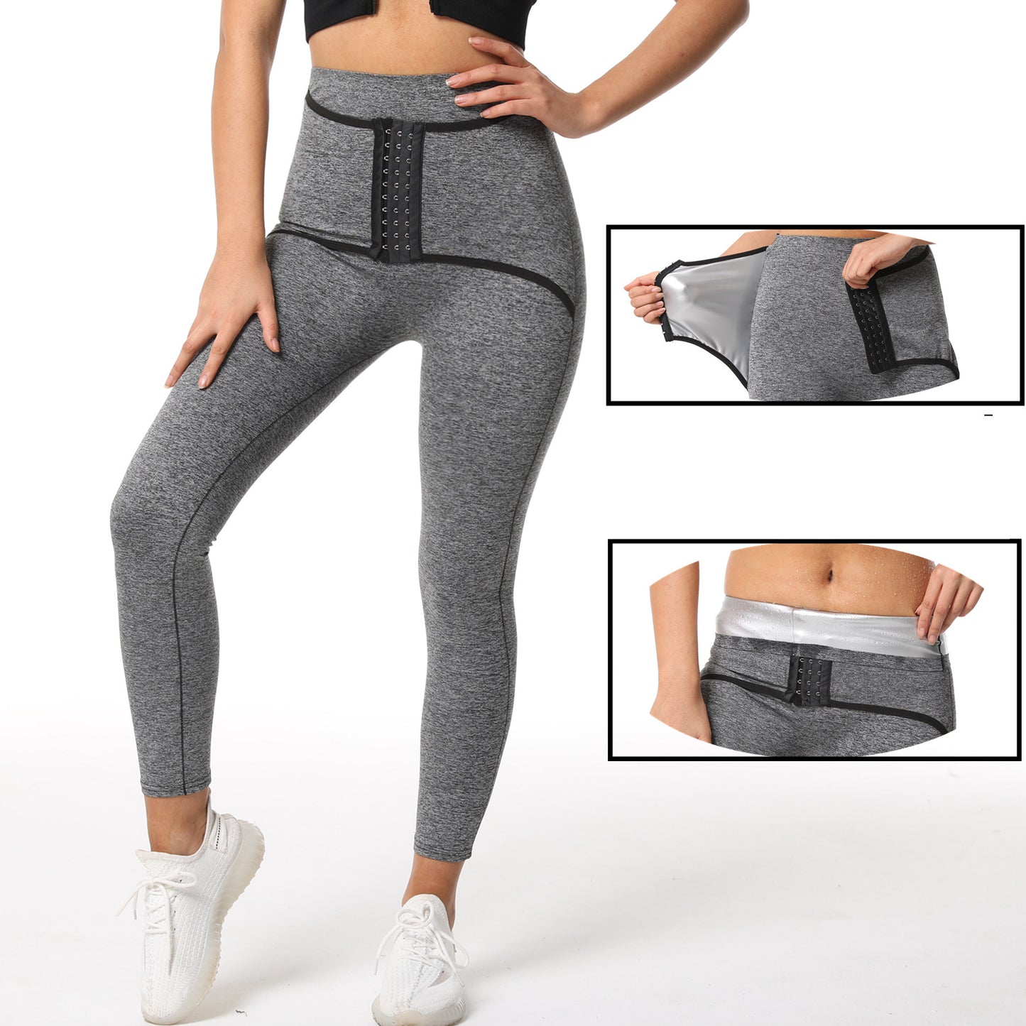 Women's High Waist Hook Closure Athletic Leggings - Full Length Workout Pants with Waist Belt