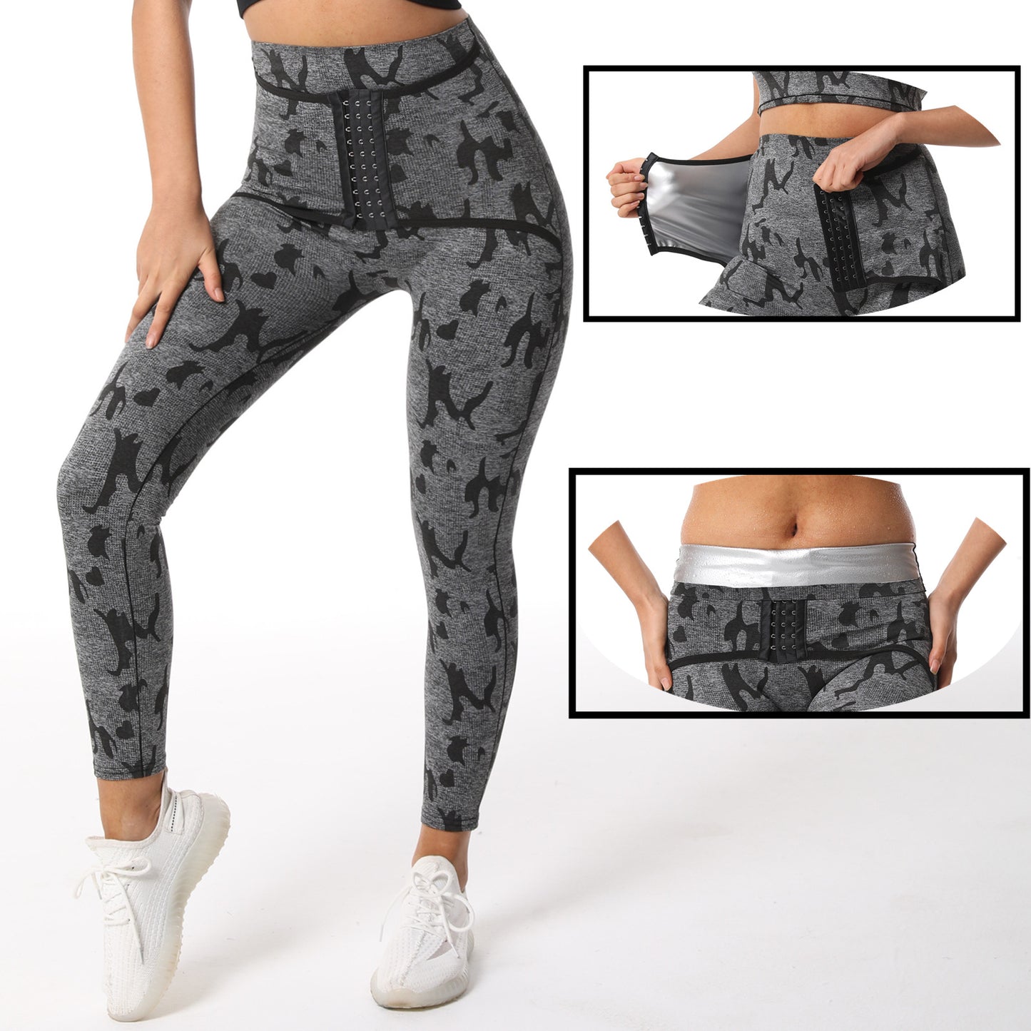 Women's High Waist Hook Closure Athletic Leggings - Full Length Workout Pants with Waist Belt