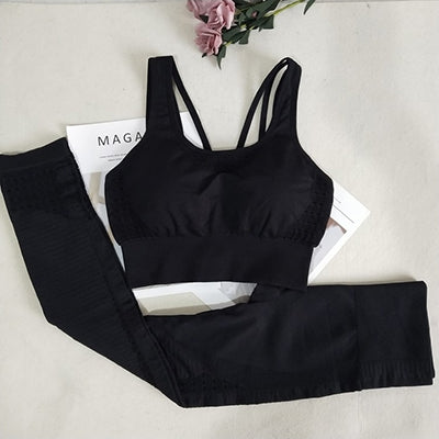 Women's 2-Piece Athletic Set - U-Neck Sports Bra and High Waist Leggings