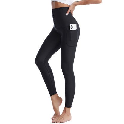 Women's High Waist Hook Closure Athletic Pants with Side Pockets - Biker Shorts and Full Length