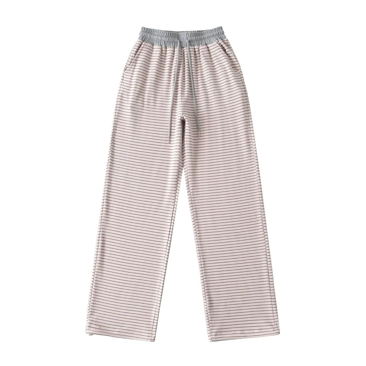 Derong Lazy Style Contrasting Striped High Waisted Wide Leg Athletic Pants - Casual Sporty Trousers for Women