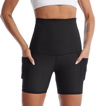 Women's High Waist Hook Closure Athletic Pants with Side Pockets - Biker Shorts and Full Length