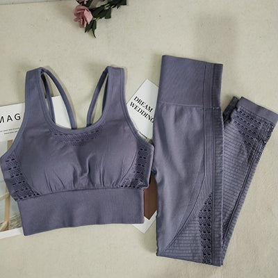 Women's 2-Piece Athletic Set - U-Neck Sports Bra and High Waist Leggings