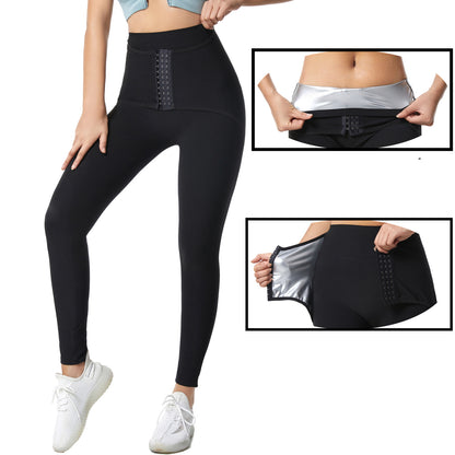Women's High Waist Hook Closure Athletic Leggings - Full Length Workout Pants with Waist Belt