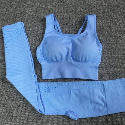 Women's 2-Piece Athletic Set - U-Neck Sports Bra and High Waist Leggings