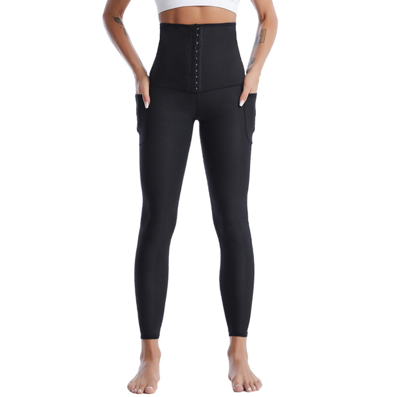 Women's High Waist Hook Closure Athletic Pants with Side Pockets - Biker Shorts and Full Length