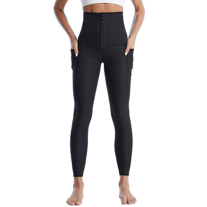Women's High Waist Hook Closure Athletic Pants with Side Pockets - Biker Shorts and Full Length