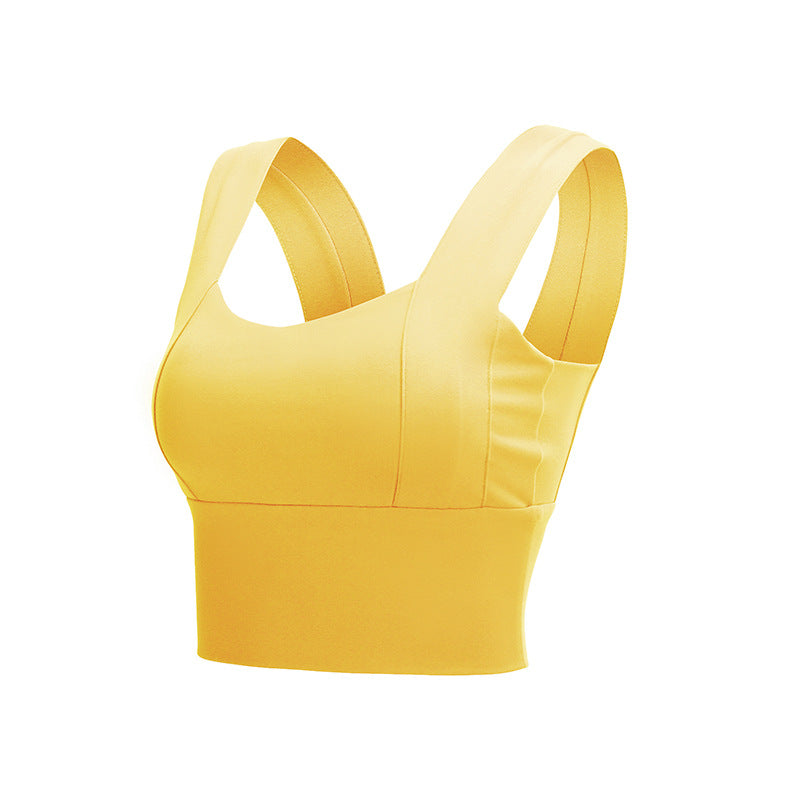 Women's Square Neck Wide Strap Crop Sports Bra Tank Top - Slim Fit Athletic Vest