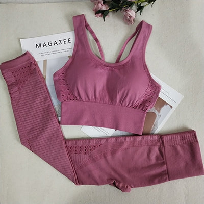 Women's 2-Piece Athletic Set - U-Neck Sports Bra and High Waist Leggings