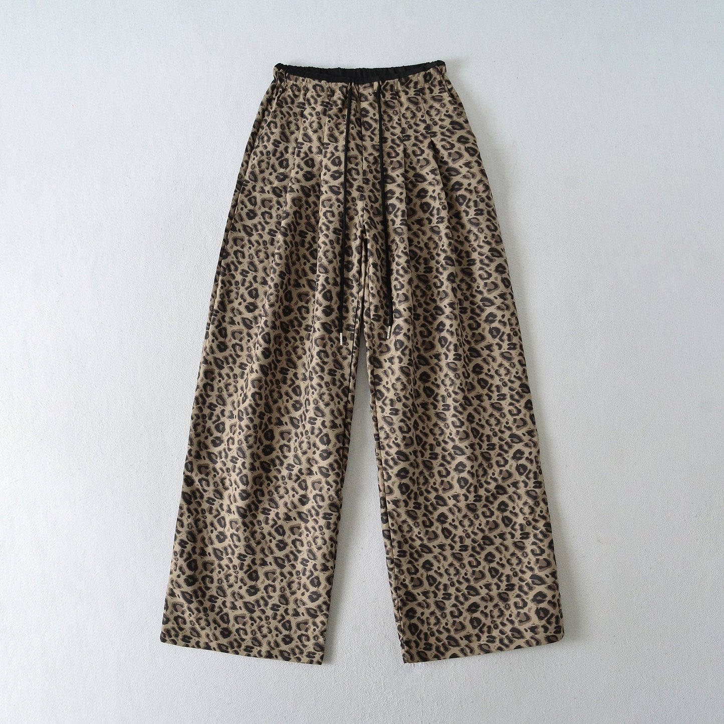 Retro Color Blocked Loose Straight Leg Wide Leg Athletic Pants with Leopard Print - Casual Sporty Trousers for Women