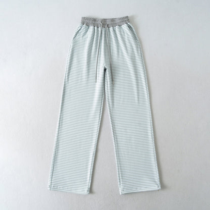 Derong Lazy Style Contrasting Striped High Waisted Wide Leg Athletic Pants - Casual Sporty Trousers for Women