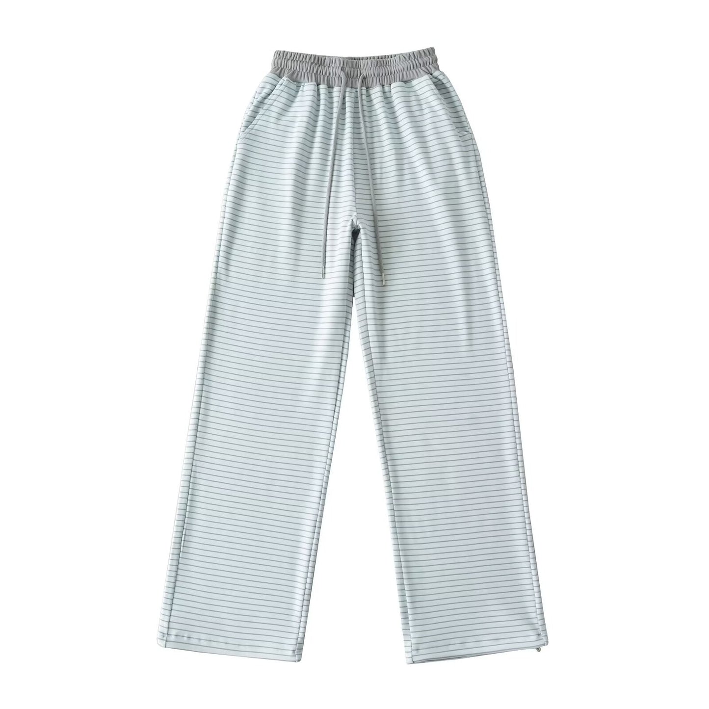 Derong Lazy Style Contrasting Striped High Waisted Wide Leg Athletic Pants - Casual Sporty Trousers for Women