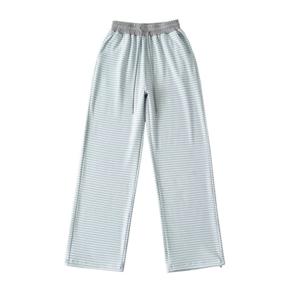 Derong Lazy Style Contrasting Striped High Waisted Wide Leg Athletic Pants - Casual Sporty Trousers for Women
