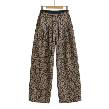 Retro Color Blocked Loose Straight Leg Wide Leg Athletic Pants with Leopard Print - Casual Sporty Trousers for Women